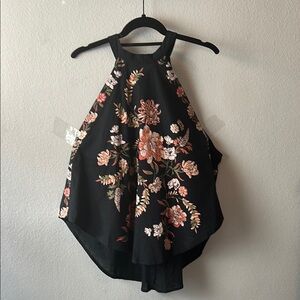 Free People Black Floral Halter Top